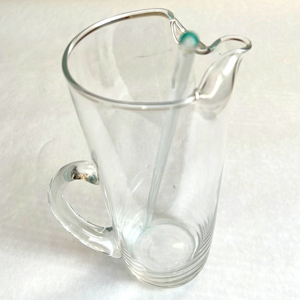 Vintage Martini Cocktail Hand Blown Glass Pitcher with Glass Stirrer